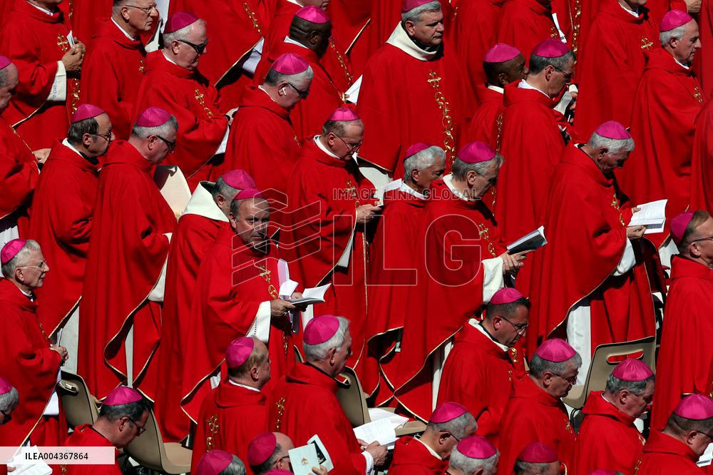 Cardinal Red Stands Out in the Square During Pope Francis Funeral - Vatican
