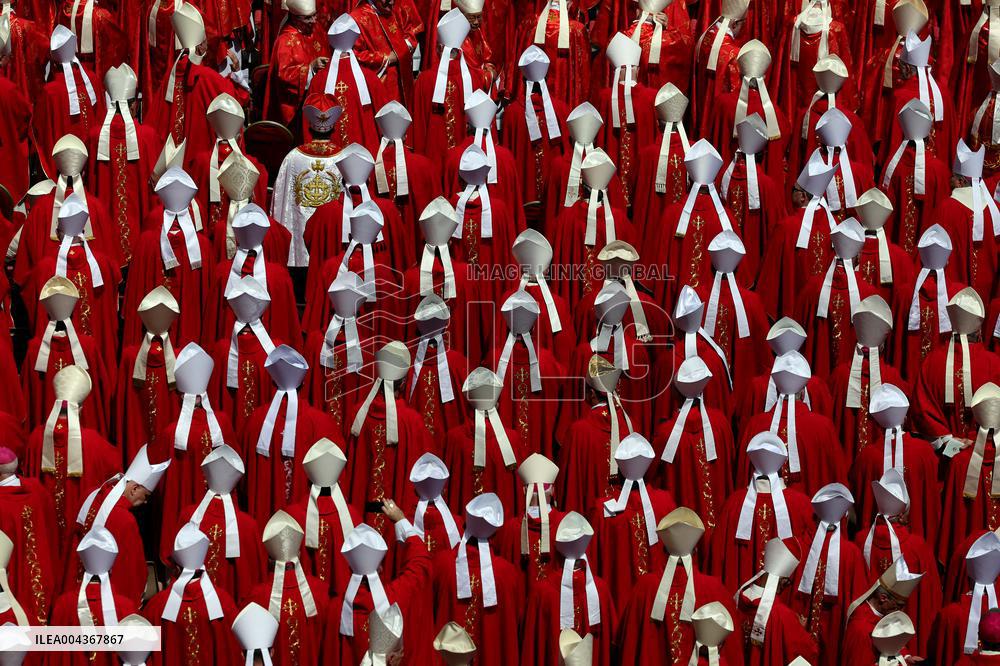 Cardinal Red Stands Out in the Square During Pope Francis Funeral - Vatican