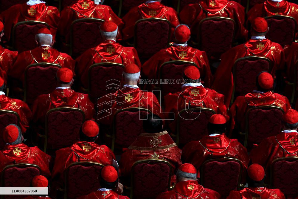 Cardinal Red Stands Out in the Square During Pope Francis Funeral - Vatican