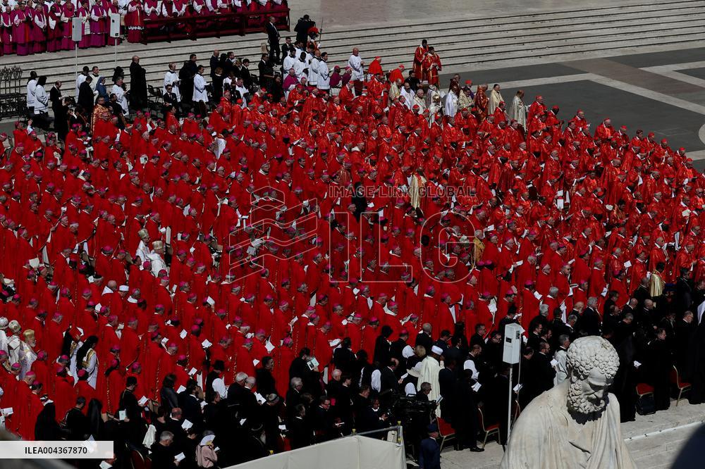 Cardinal Red Stands Out in the Square During Pope Francis Funeral - Vatican