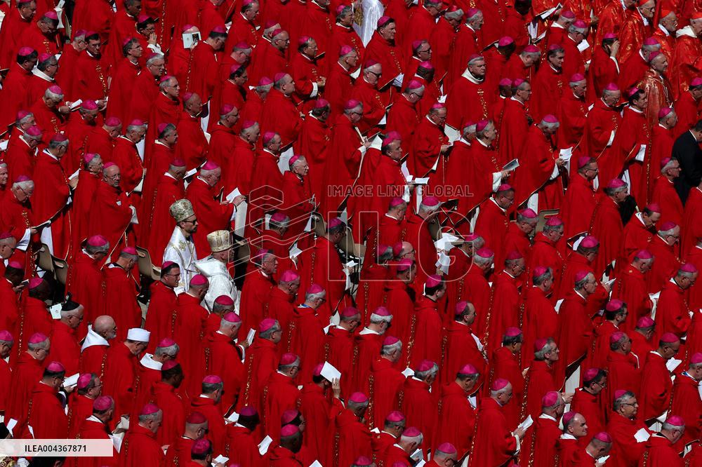 Cardinal Red Stands Out in the Square During Pope Francis Funeral - Vatican