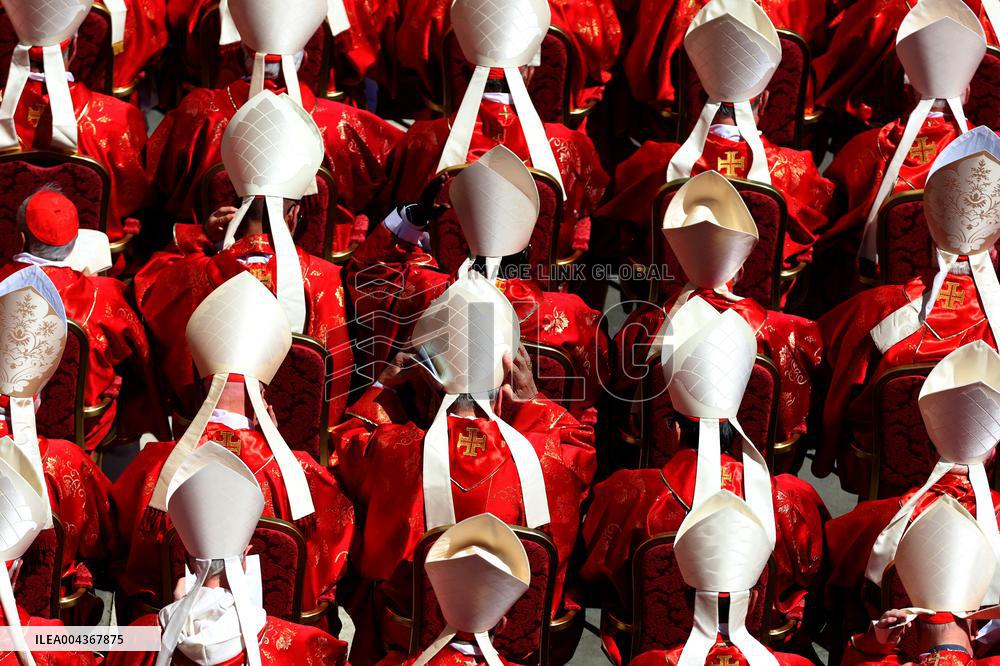 Cardinal Red Stands Out in the Square During Pope Francis Funeral - Vatican