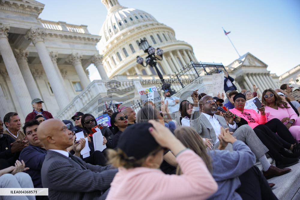 Democrat Sit-in at Capitol Against Trump Budget Plan - Washington