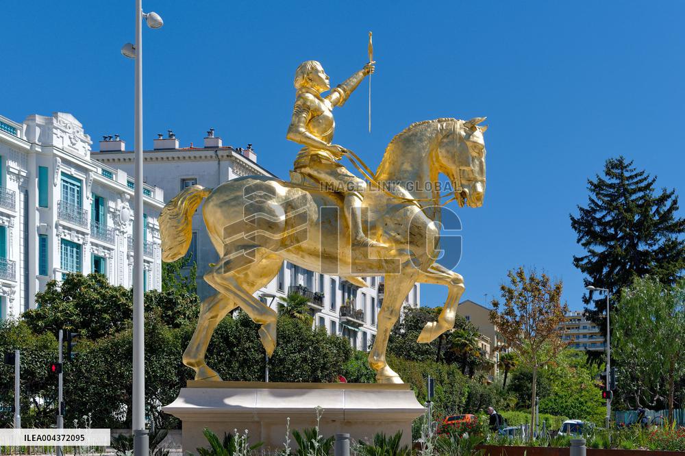 Jeanne d Arc statue in front of the Sainte Jeanne d Arc church - Nice