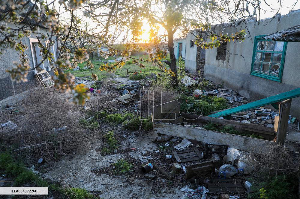Aftermath of Russian occupation of Maksymivka village in Mykolaiv region