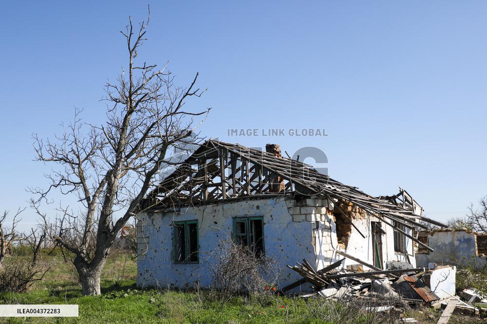 Aftermath of Russian occupation of Maksymivka village in Mykolaiv region