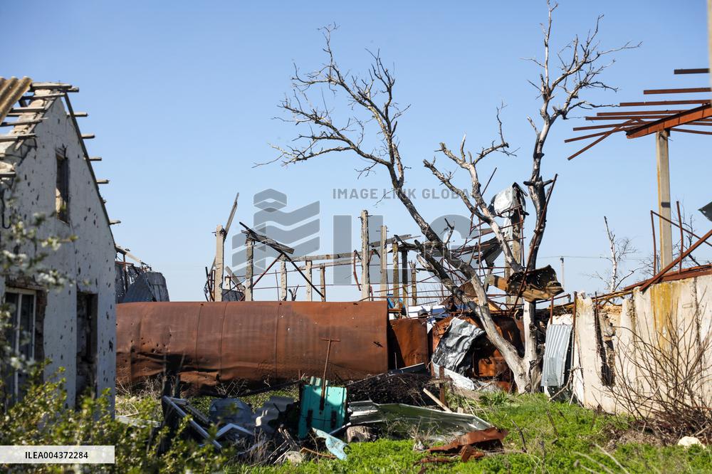 Aftermath of Russian occupation of Maksymivka village in Mykolaiv region