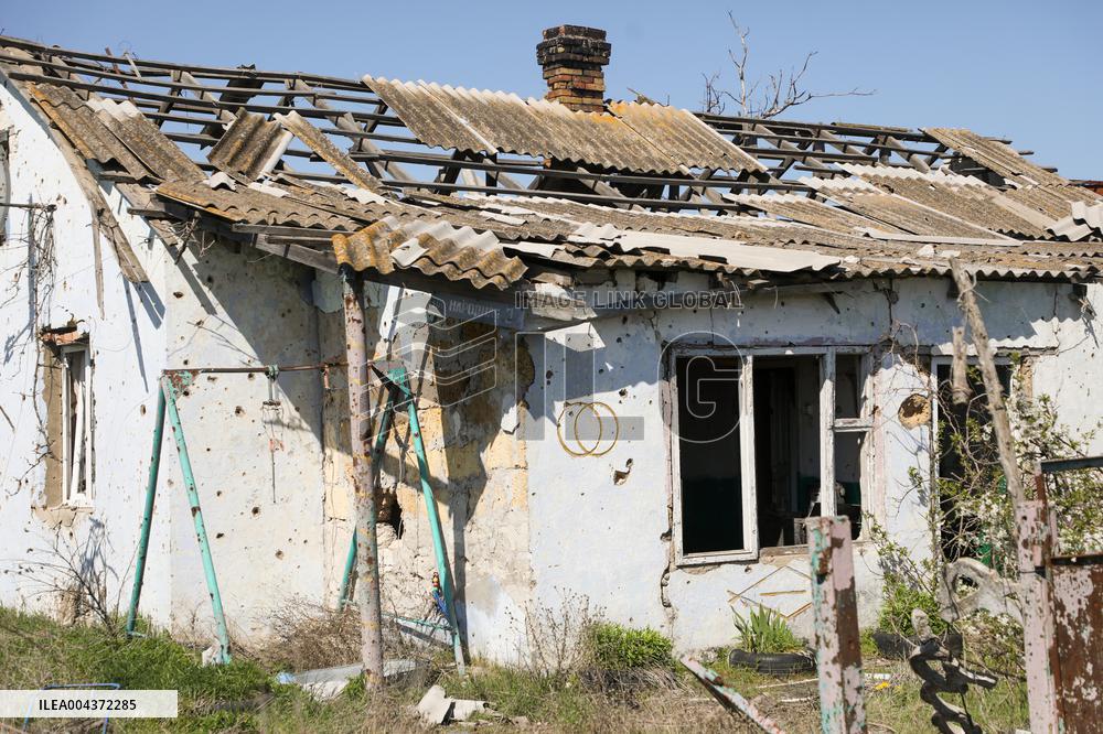 Aftermath of Russian occupation of Maksymivka village in Mykolaiv region