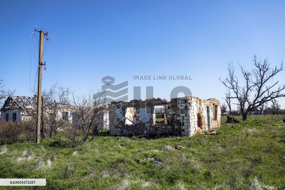 Aftermath of Russian occupation of Maksymivka village in Mykolaiv region