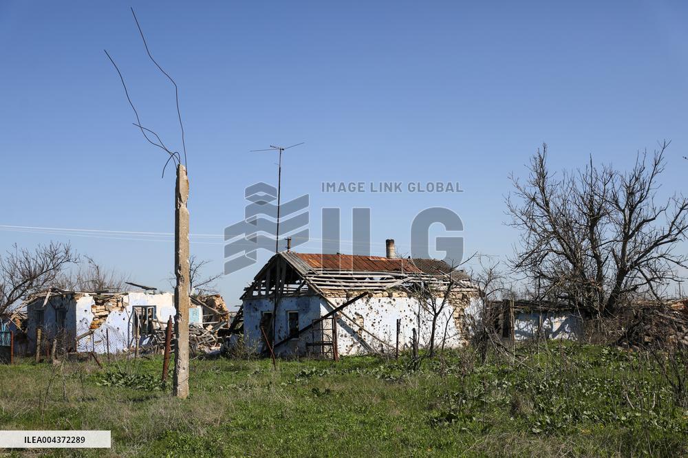 Aftermath of Russian occupation of Maksymivka village in Mykolaiv region