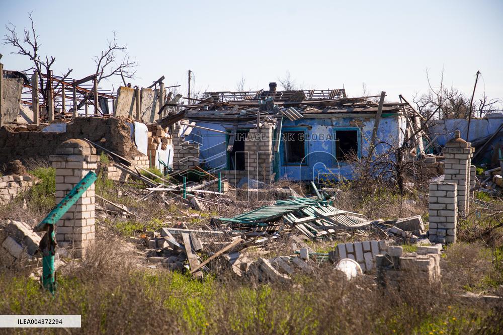 Aftermath of Russian occupation of Maksymivka village in Mykolaiv region
