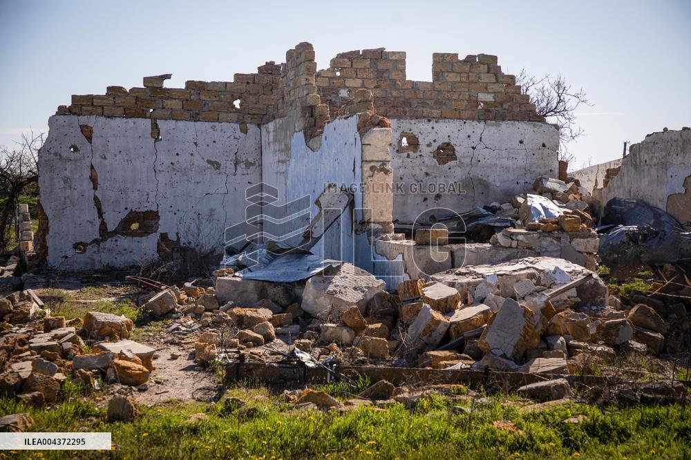 Aftermath of Russian occupation of Maksymivka village in Mykolaiv region