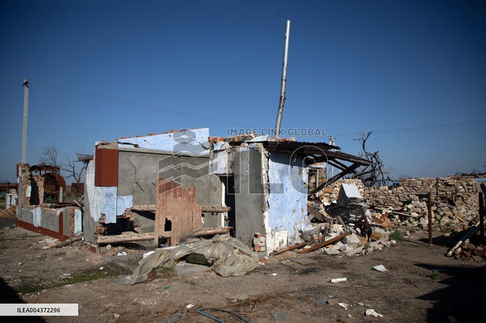 Aftermath of Russian occupation of Maksymivka village in Mykolaiv region