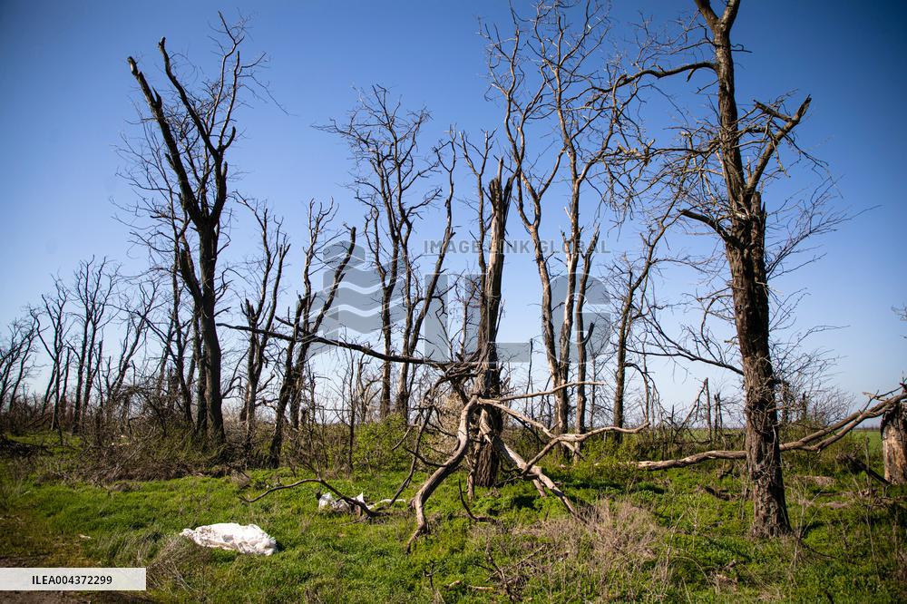Aftermath of Russian occupation of Maksymivka village in Mykolaiv region