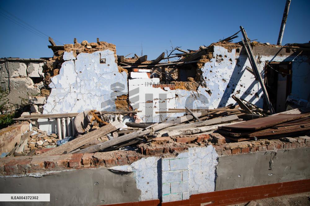 Aftermath of Russian occupation of Maksymivka village in Mykolaiv region