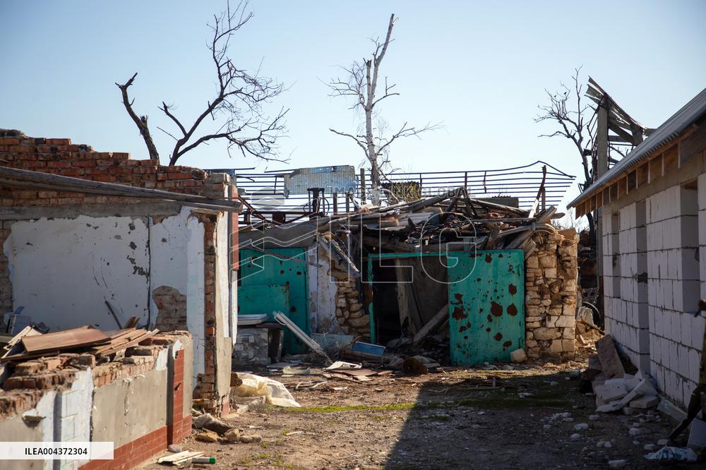 Aftermath of Russian occupation of Maksymivka village in Mykolaiv region