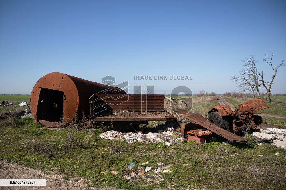 Aftermath of Russian occupation of Maksymivka village in Mykolaiv region