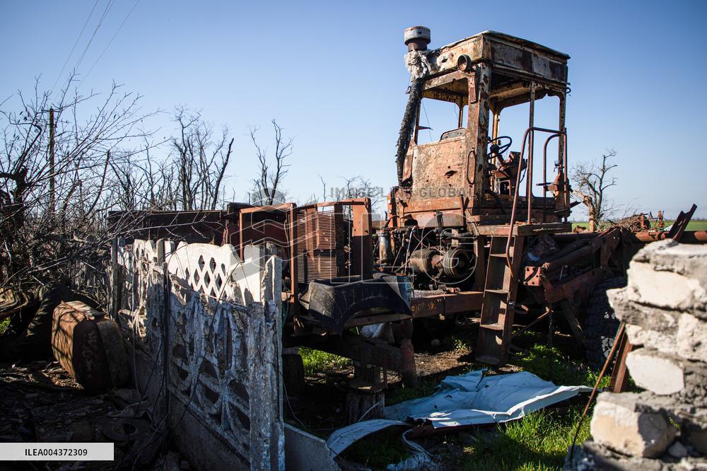 Aftermath of Russian occupation of Maksymivka village in Mykolaiv region