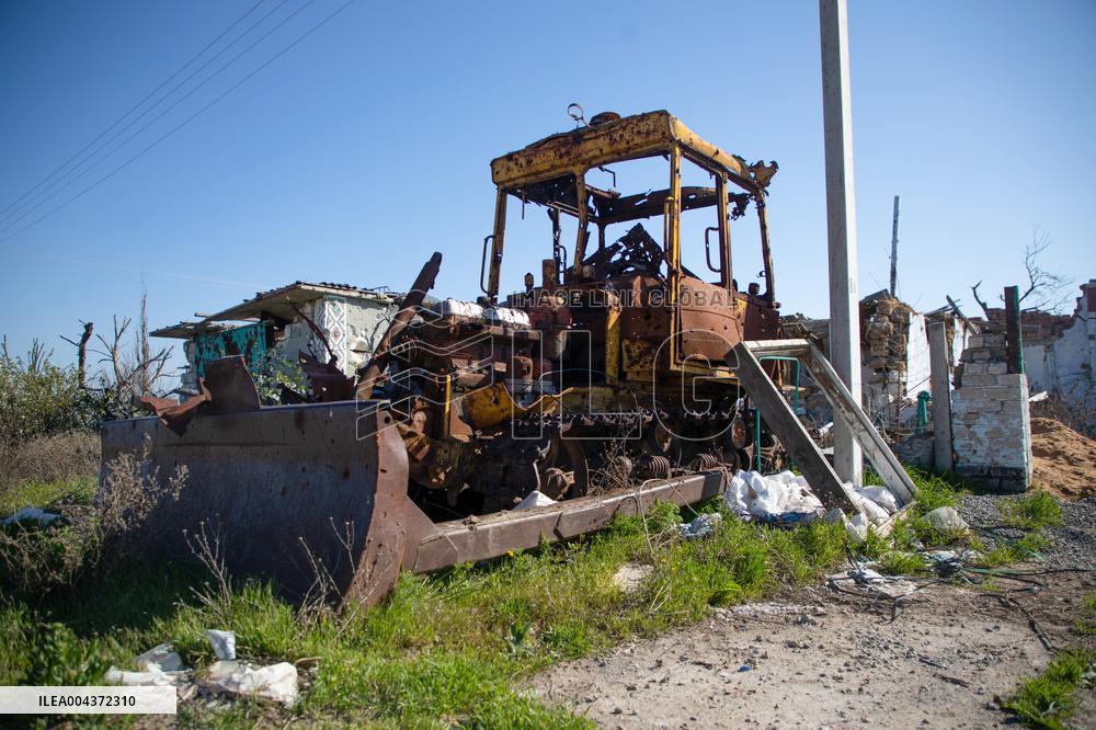 Aftermath of Russian occupation of Maksymivka village in Mykolaiv region