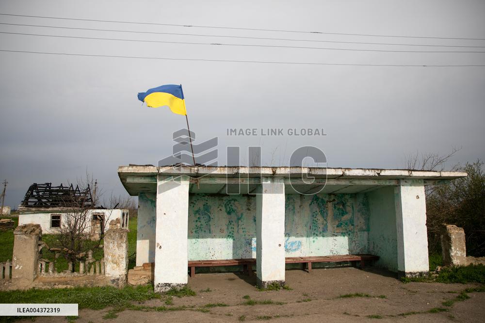 Aftermath of Russian occupation of Maksymivka village in Mykolaiv region