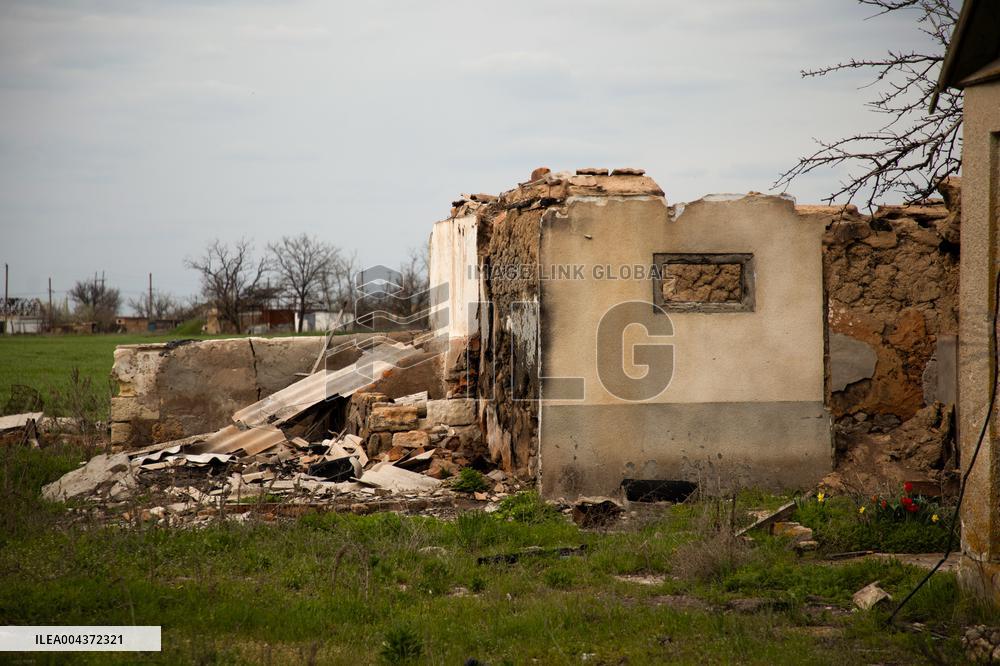 Aftermath of Russian occupation of Maksymivka village in Mykolaiv region