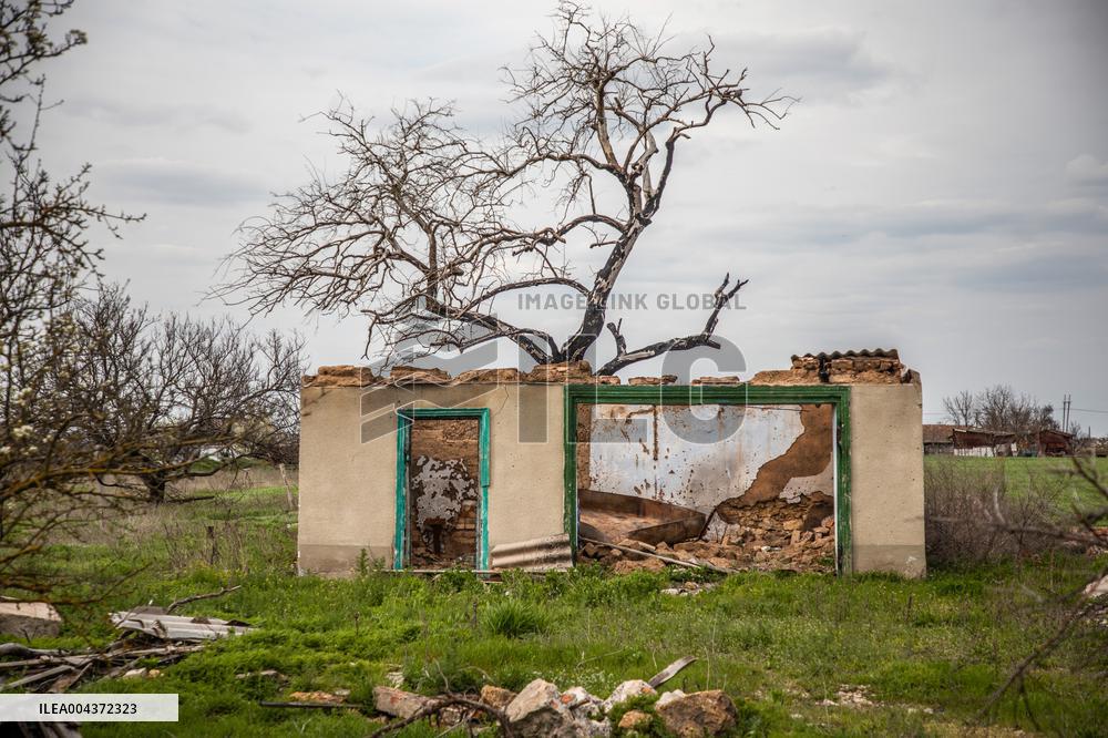 Aftermath of Russian occupation of Maksymivka village in Mykolaiv region