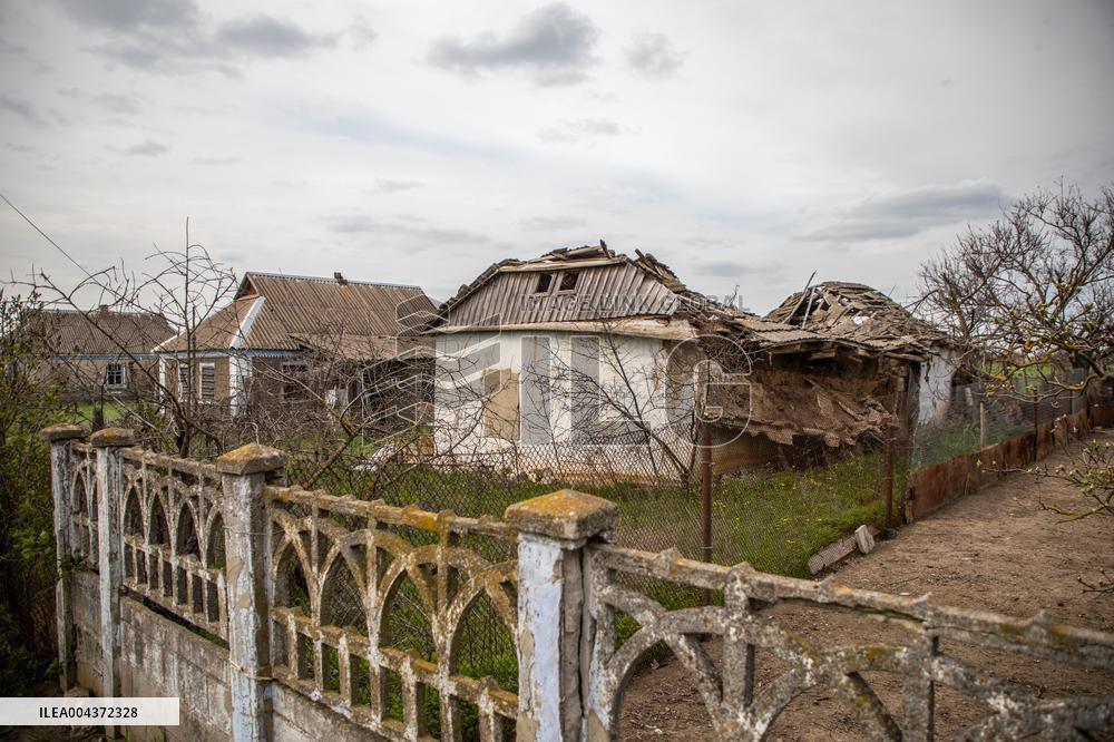 Aftermath of Russian occupation of Maksymivka village in Mykolaiv region