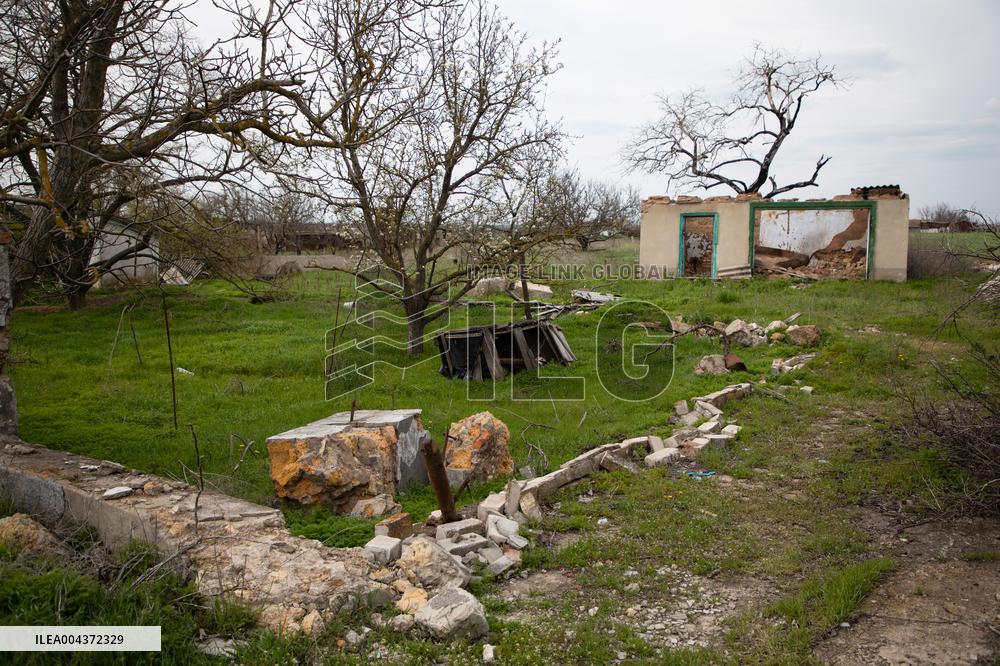 Aftermath of Russian occupation of Maksymivka village in Mykolaiv region