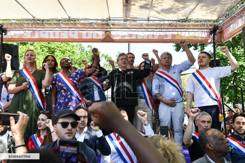 Jean-Luc Melenchon speaks on May Day in Paris FA