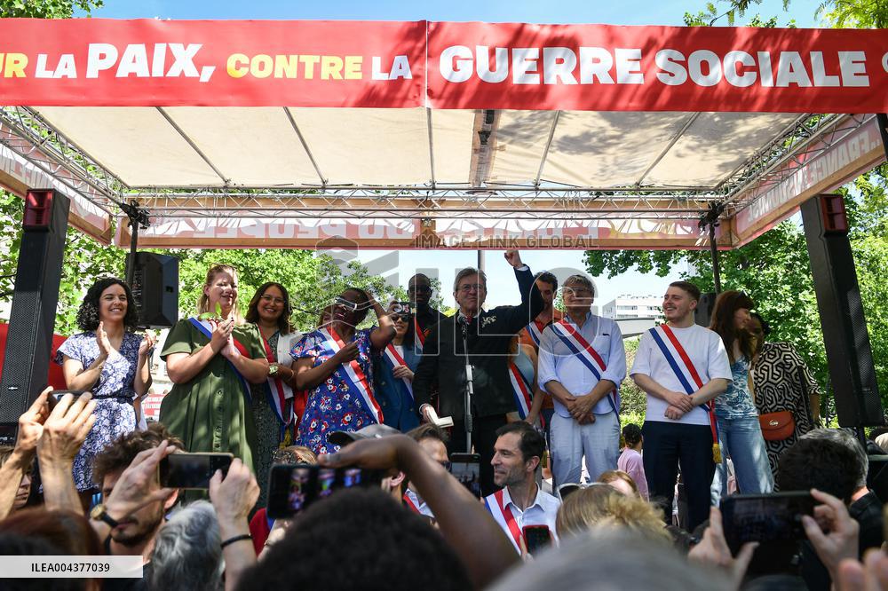 Jean-Luc Melenchon speaks on May Day in Paris FA