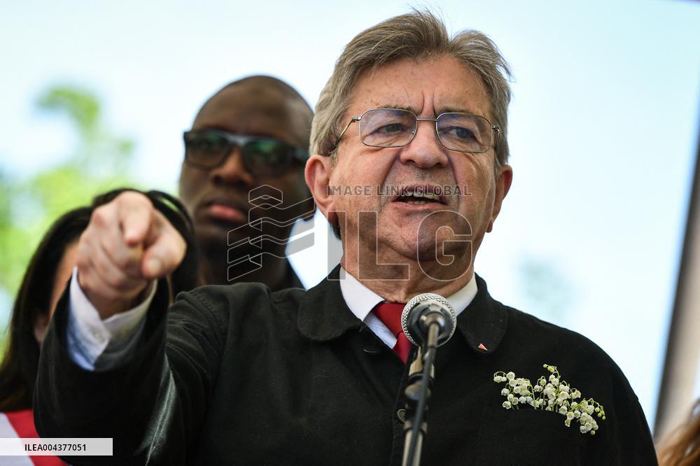 Jean-Luc Melenchon speaks on May Day in Paris FA