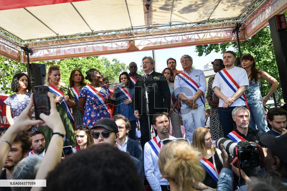 Jean-Luc Melenchon speaks on May Day in Paris FA