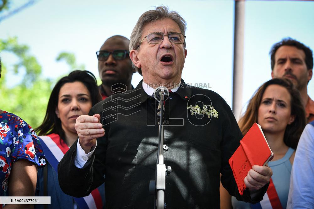 Jean-Luc Melenchon speaks on May Day in Paris FA
