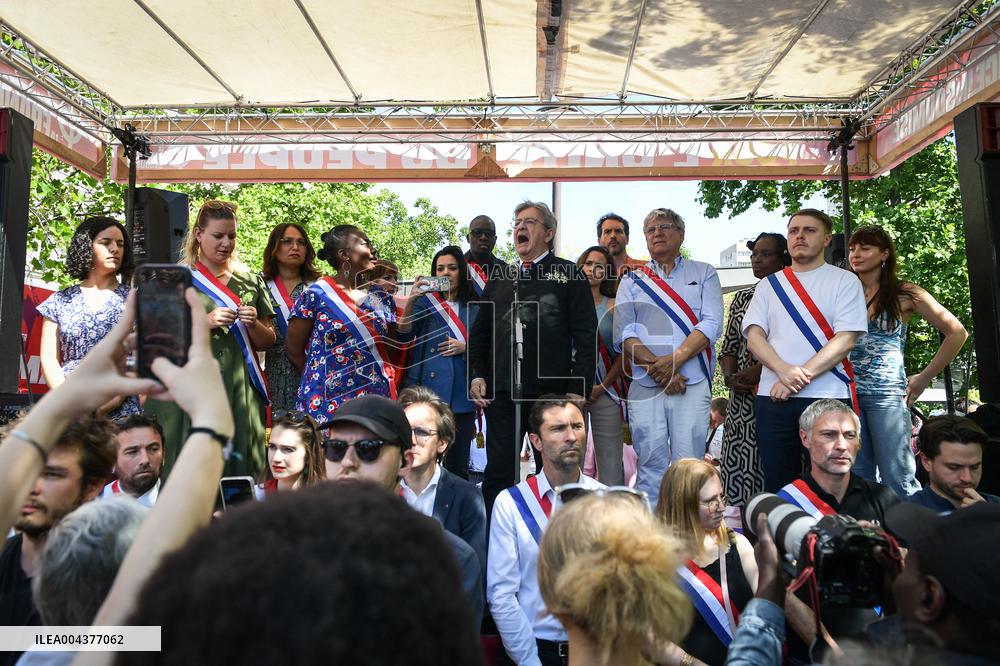 Jean-Luc Melenchon speaks on May Day in Paris FA