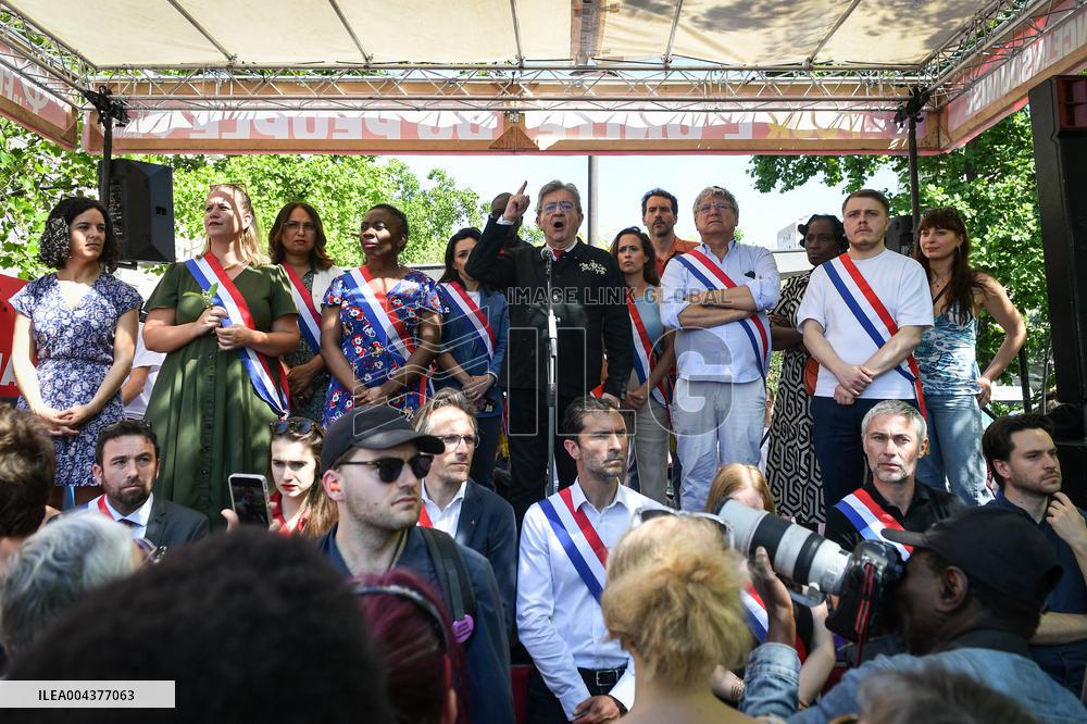 Jean-Luc Melenchon speaks on May Day in Paris FA