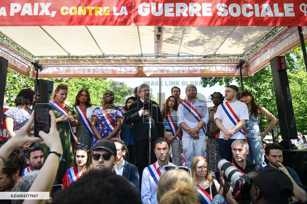 Jean-Luc Melenchon speaks on May Day in Paris FA
