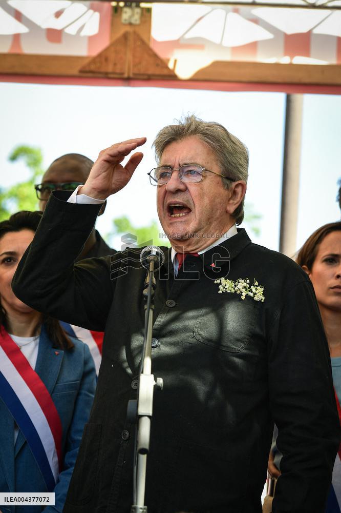 Jean-Luc Melenchon speaks on May Day in Paris FA