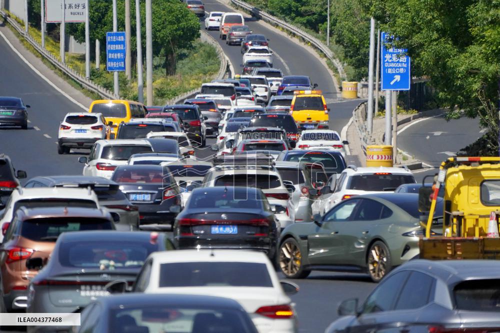 Congested Road During May Day Holiday in Beijing