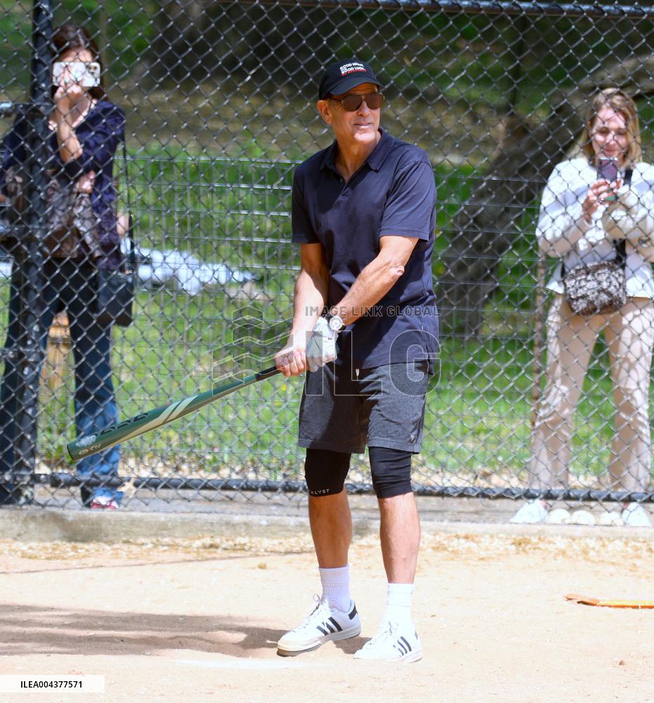 George Clooney Playing Baseball - NYC