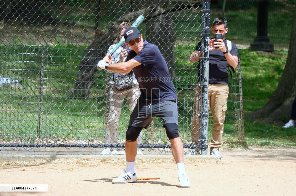 George Clooney Playing Baseball - NYC