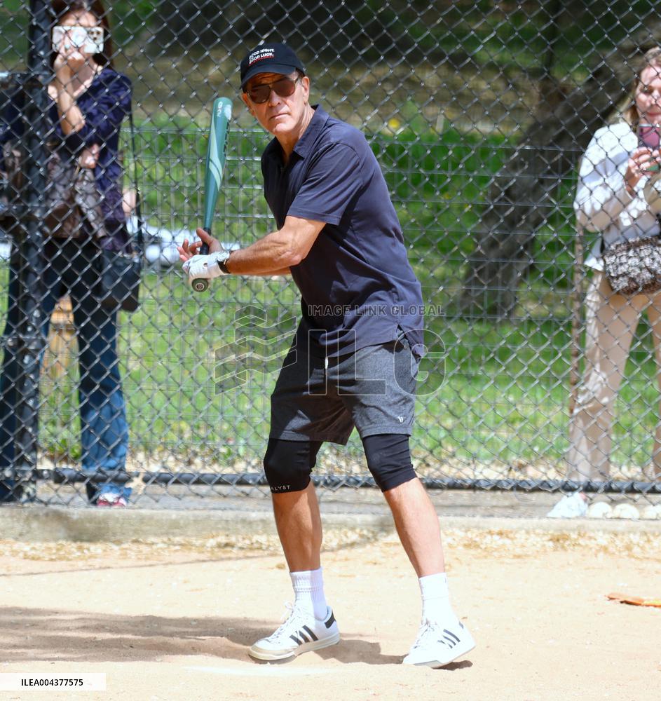 George Clooney Playing Baseball - NYC