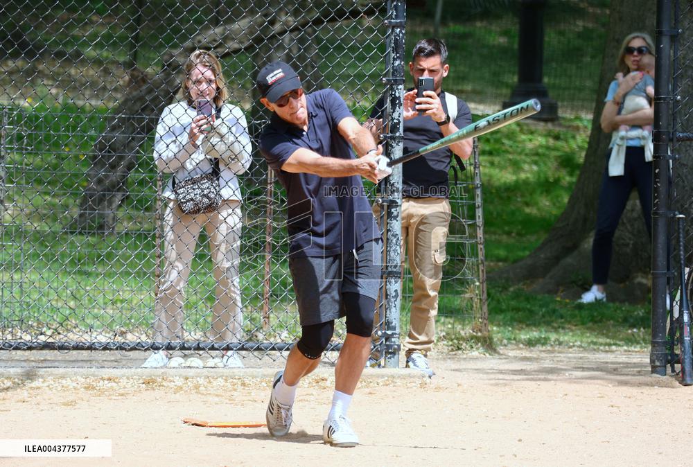 George Clooney Playing Baseball - NYC