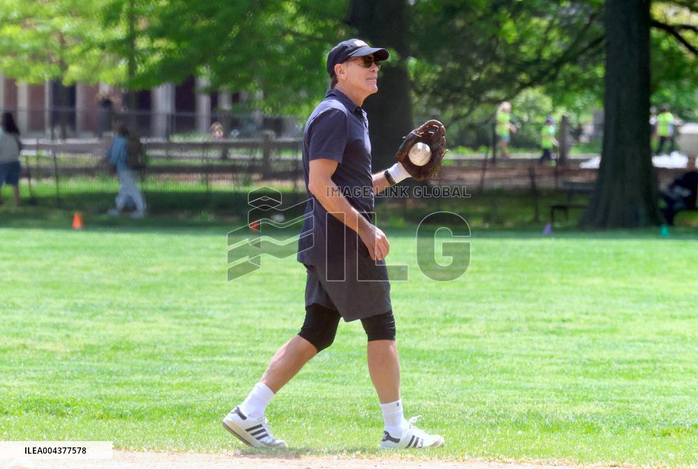 George Clooney Playing Baseball - NYC