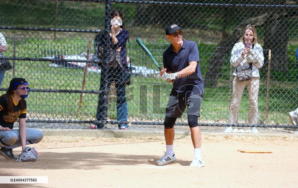 George Clooney Playing Baseball - NYC