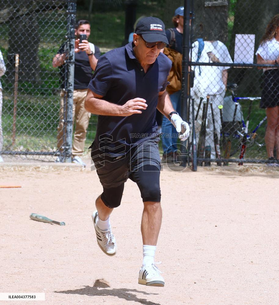George Clooney Playing Baseball - NYC