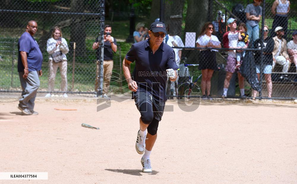 George Clooney Playing Baseball - NYC