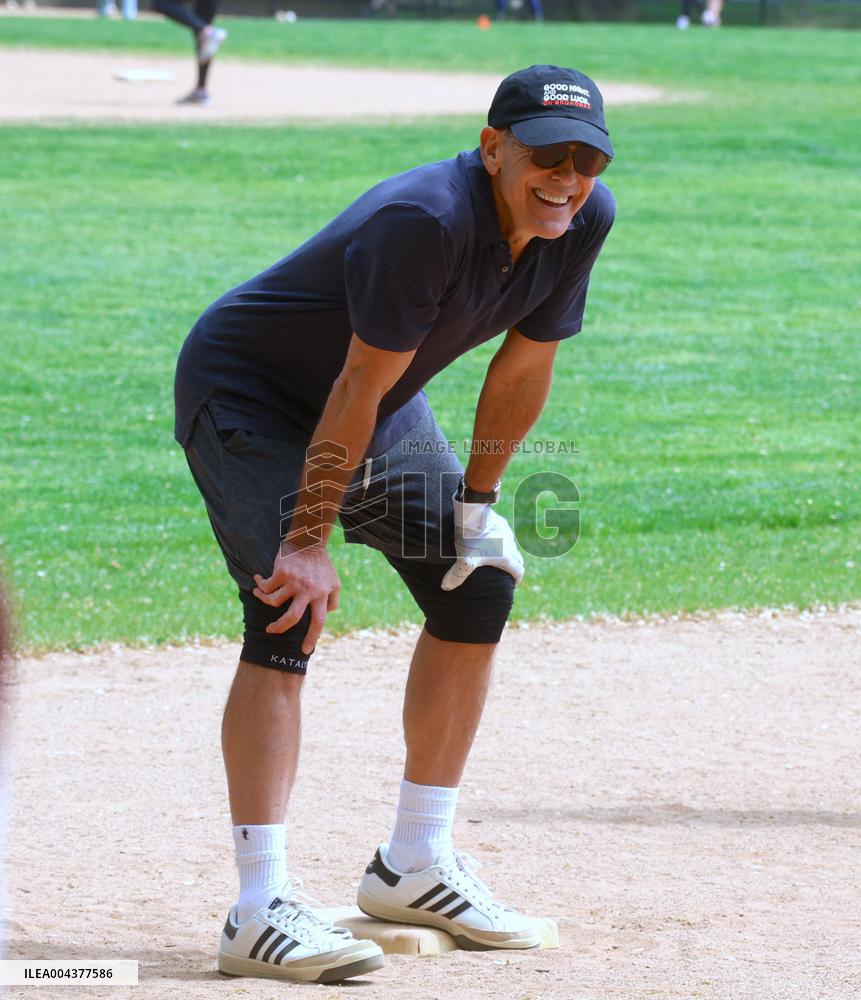 George Clooney Playing Baseball - NYC