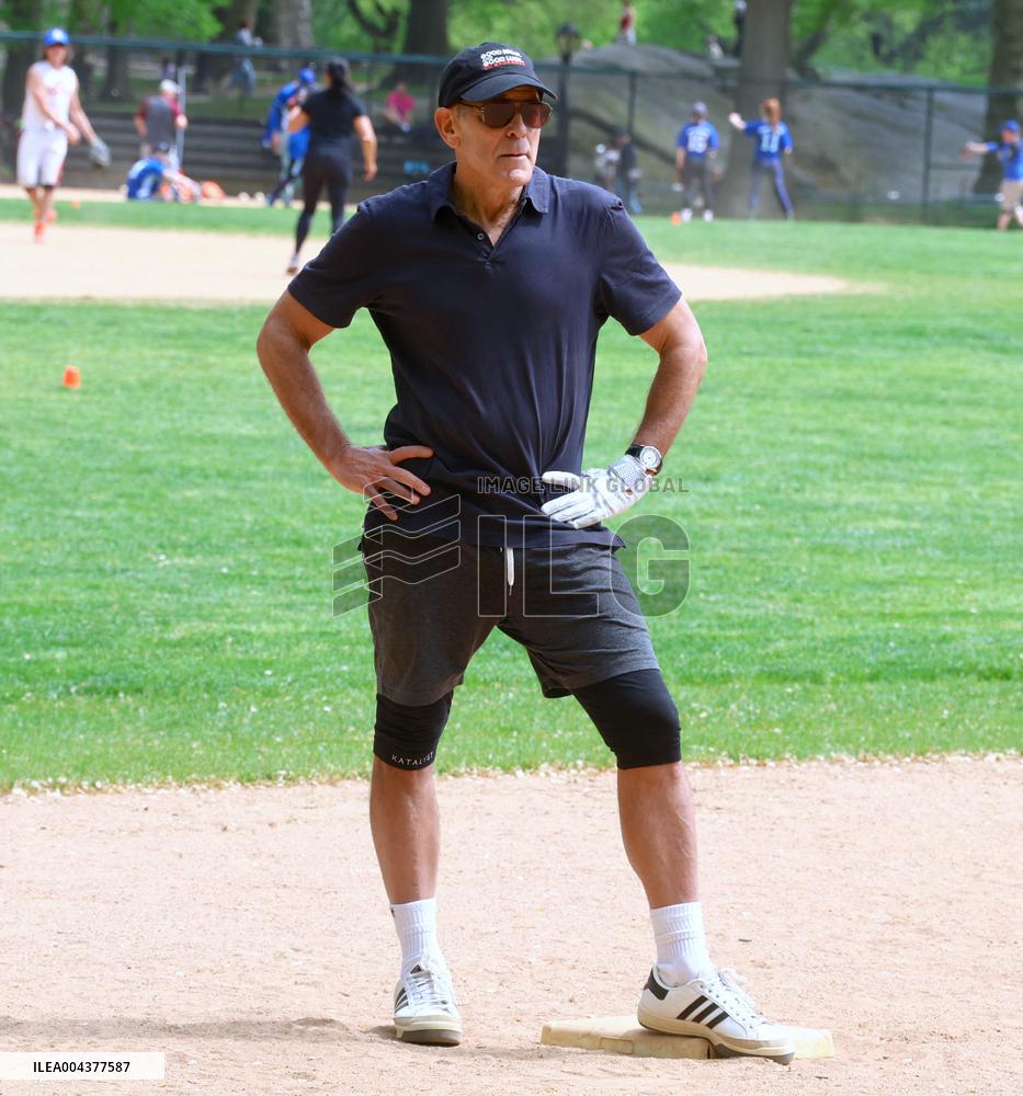 George Clooney Playing Baseball - NYC