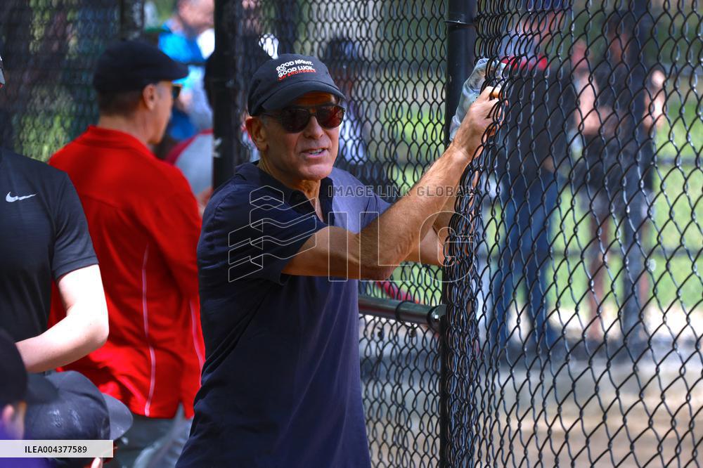 George Clooney Playing Baseball - NYC