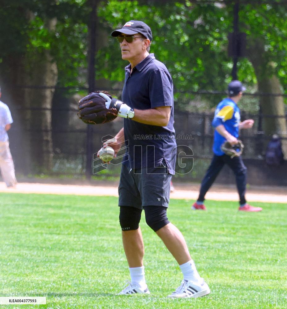 George Clooney Playing Baseball - NYC